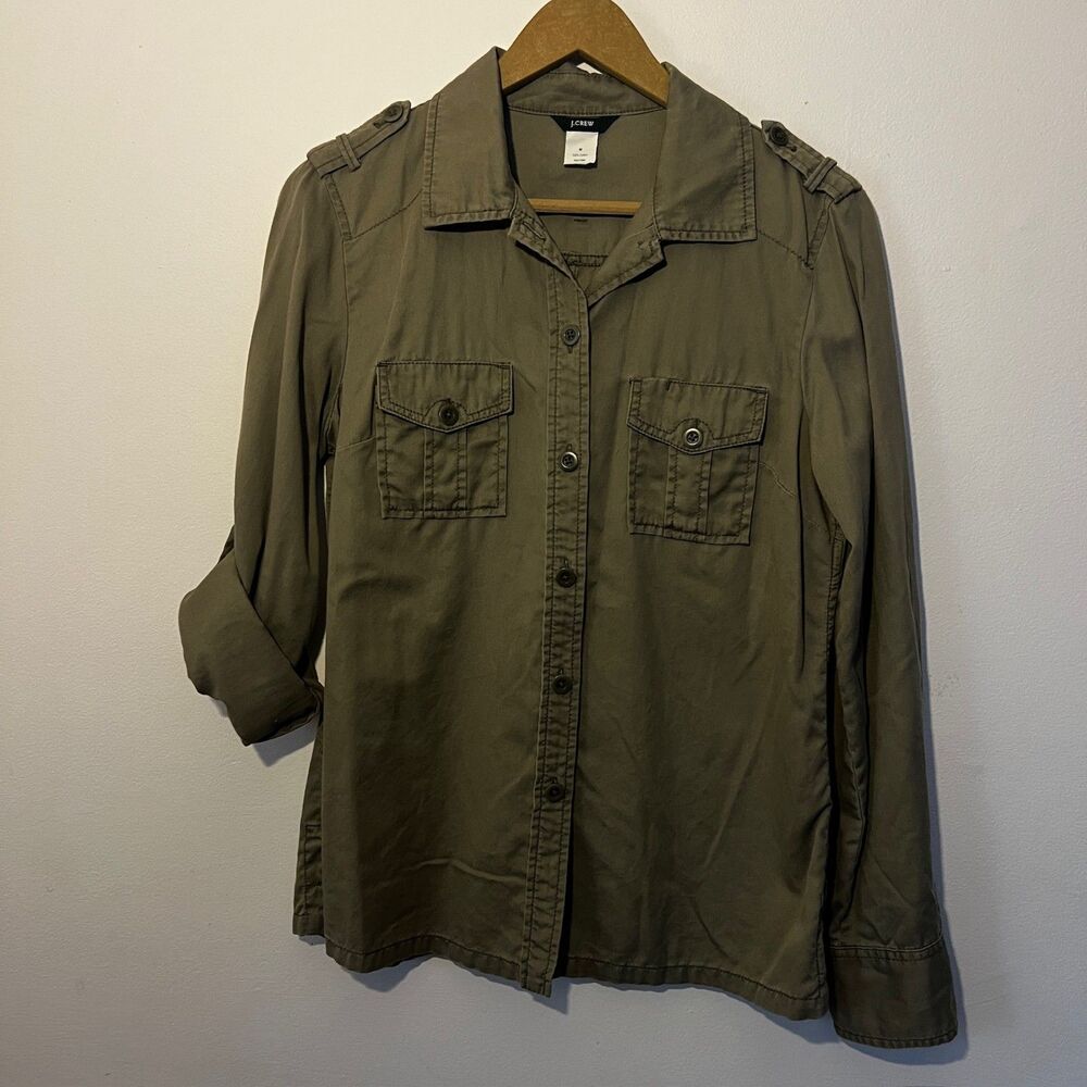 J Crew Vintage Khaki Green Button Up with Epaulets Medium